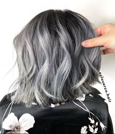 Black Lob, Silver Ash Hair, Dark Silver Hair, Silver Hair Shampoo, Silver Balayage, Silver Blue Hair, Ash Grey Hair, Ash Balayage, Silver Ombre Hair