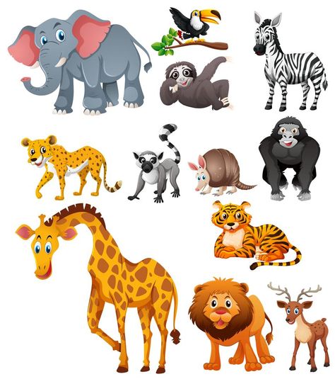 Diferentes tipos de animais selvagens Wild Animals Drawing, Animal Pictures For Kids, Farm Animals Preschool, Wild Animals Vector, Different Types Of Animals, Wild Animals Photography, Animal Cutouts, Animal Vector, Different Animals