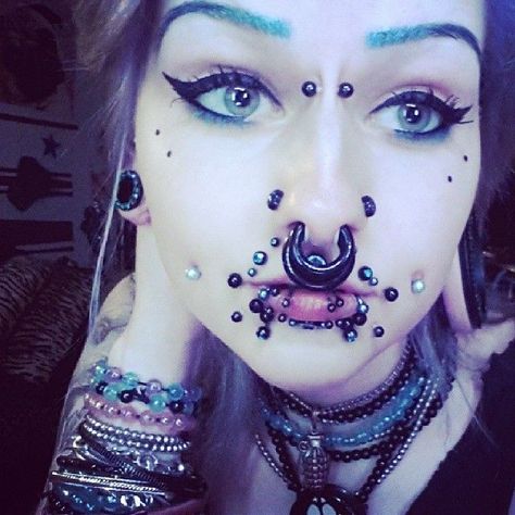 Huge Septum, Pierced Face, Heavily Pierced, Cheeks Piercing, Facial Piercing, Body Modification Piercings, Piercing Face, Stretched Septum, Facial Pictures