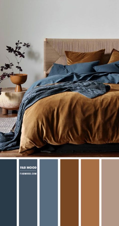 Grey Brown Bedrooms, Brown Bed Sheets, Brown Bedroom Ideas, Terracotta Bedroom, Wooden Table Legs, Blue Gray Bedroom, Leather Bedroom, Dark Blue Bedrooms, Bedroom Brown