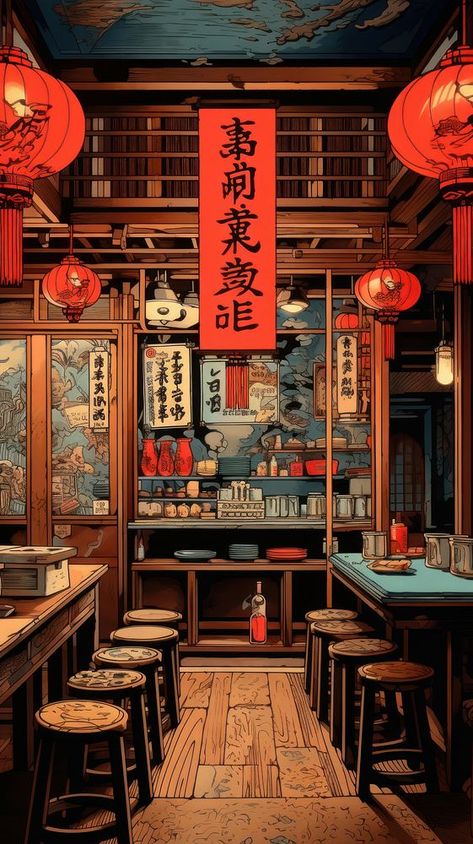 Traditional japanese restaurant text wood bar. | premium image by rawpixel.com Japanese Themed Restaurant, Ramen Bar Design, Japanese Speakeasy, Ramen Shop Design, Japanese Festival Food, Old Japanese Aesthetic, Japanese Bar Design, Japanese Restaurant Aesthetic, Korean Restaurant Interior