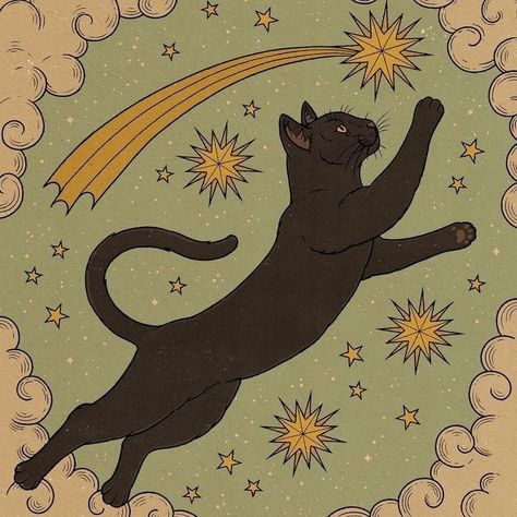 Phone Makeover, Animal Tarot, Black Cat Tattoos, Widget Design, Retro Cats, Cat Cards, Cat Posters, God Art, Cat Tattoo