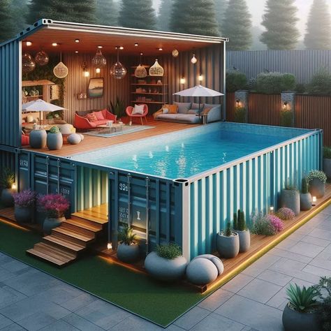 Dive into Luxury with a Container-Shaped Pool: The Ultimate Backyard Upgrade Shipping Container Spa, Container Pool Ideas Backyards, Piscina Container, Luxury Pool House, Container Business, Container Pools, Container Project, Tree House Resort, Homemade Pools