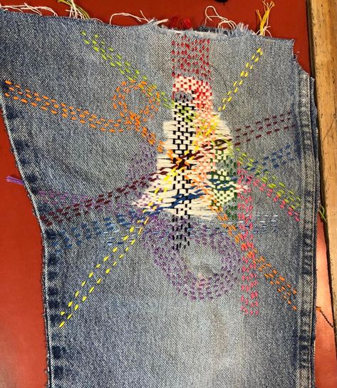 Very Visible Mending! – Maria Magnolia Designs Mending Stitches, Visible Mending Stitches, Jeans With Holes, Upcycled Denim Jacket, Mending Clothes, Sashiko Pattern, Magnolia Design, Denim Art, Sashiko Embroidery