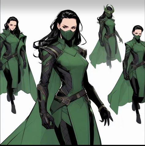 Superhero Outfits Design, Loki Dress, Green Superhero, Magical Girl Aesthetic, Superhero Suits, Villain Costumes, Lady Loki, Female Armor, Female Superhero