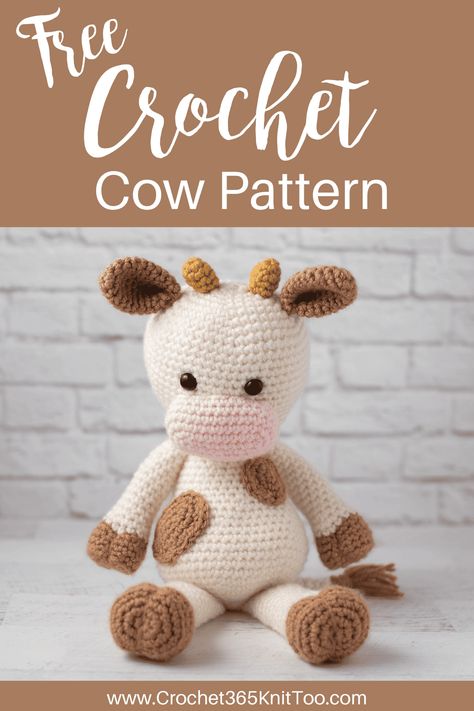 Crochet Animals Free Patterns Cow, Crochet Simple Cow, Caroline The Cow Crochet Pattern, Crochet Pattern For Cow, Crochet Cows Animal, Crochet Cow With Overalls, Crochet Cow Stuffed Animal Free Pattern, Crochet Mini Farm Animals, Crocheted Farm Animals