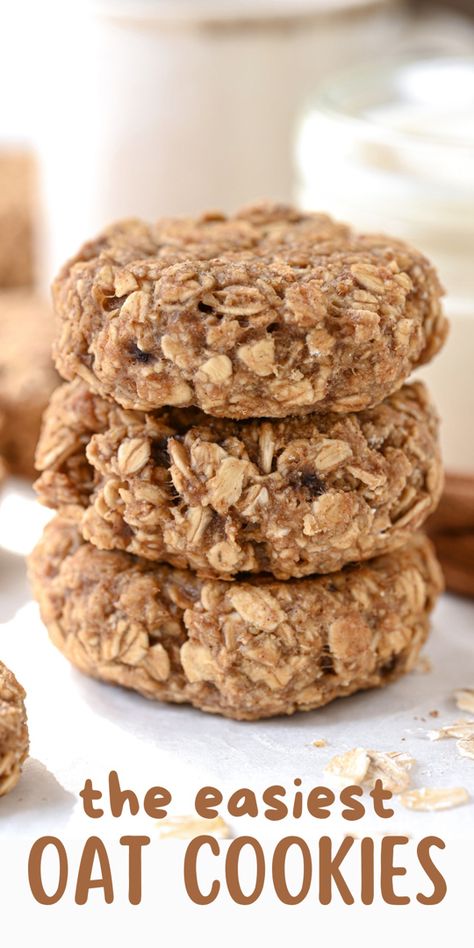 Easy healthy oatmeal cookies Protein Oatmeal Breakfast Cookies, High Fiber Oatmeal Cookies, High Protein Oatmeal Cookies, Breakfast Cookies Healthy Oatmeal, Oat Protein Cookies, Protein Oatmeal Cookies, Oatmeal Cookies Healthy, Easy Oatmeal Cookies, Oatmeal Protein Cookies