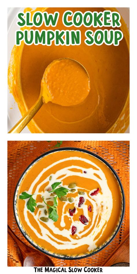 images of pumpkin soup in a crockpot. Crock Pot Pumpkin Soup, Pumpkin Slow Cooker Recipes, Pumpkin Soup Crockpot, Pumpkins Recipes, Slow Cooker Pumpkin Butter, Pumpkin Recipes Keto, Slow Cooker Pumpkin Soup, Pumpkin Crockpot, Coconut Curry Soup