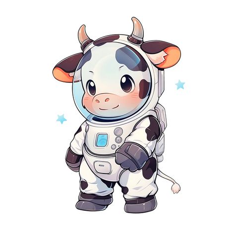 Cute Kawaii Cow Astronaut Sticker Space Cow Tattoo, Cow Astronaut, Cow Illustration Cute, Cow Character Design, Galaxy Animals, Cow Character, Colorful Astronaut, Unique Animal Tattoos, Astronaut Sticker