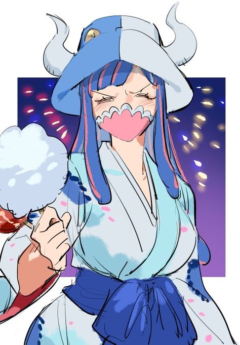 Ulti One Piece, Long Hair Mask, Anime Nose, Streaked Hair, Japanese Clothes, One Piece Cartoon, Pink Mask, Blue Kimono, One Peice Anime