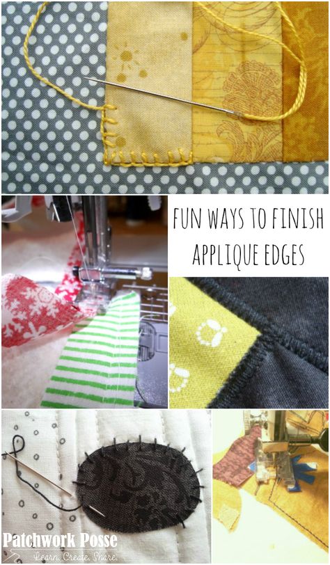 ways to finish your applique edges - button hole, raw edge, whip stitch, satin stitch and more! Quilting Stitches, Beginners Sewing, Quilt Applique, Applique Stitches, Applique Art, Applique Tutorial, Whip Stitch, Applique Templates, Sewing Appliques