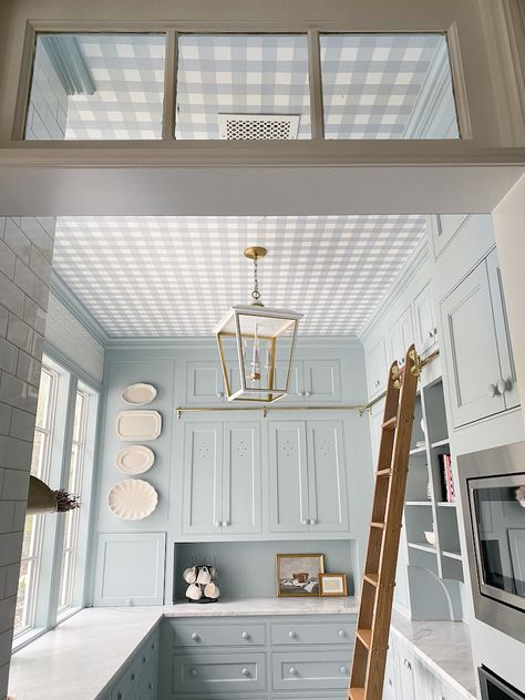 Short Ceiling Ideas, Accent Ceiling Ideas, Victorian Diy, Butlers Pantries, Scotland Cottage, Pantry Wallpaper, Ceiling Remodel, 2024 Bathroom, Accent Ceiling