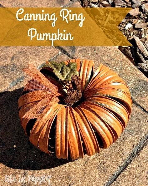 How to Make an Adorable Pumpkin out of Canning Lids | Hometalk Lids Pumpkin, Canning Lid Pumpkin, Canning Pumpkin, Canning Ring Pumpkin, Superhero Wall Decor, Diy Canning, Diy Pumpkins Crafts, Canning Jar Lids, Pumpkin Craft