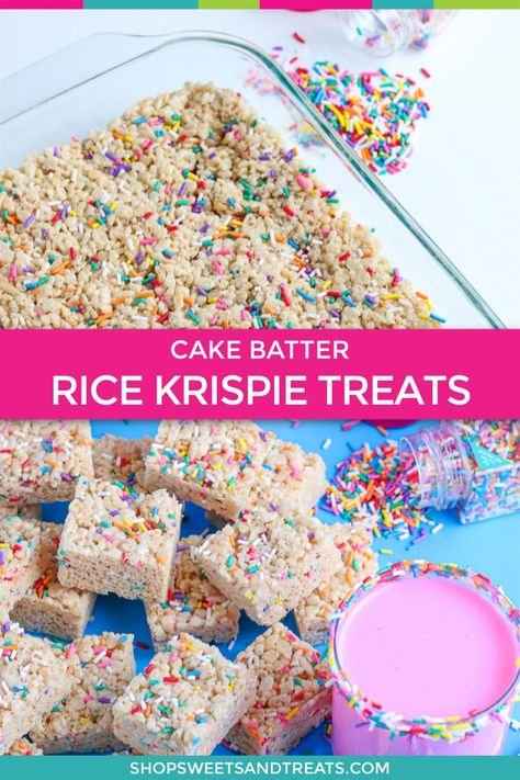 Rice Krispie Treats Birthday, Rice Krispie Treats Cake, Rice Crispy Cake, Rice Krispie Cakes, Rice Krispie Treats Recipe, Rice Crispy Treats Recipe, Funfetti Cake Mix, Birthday Cake Flavors, Krispie Treats Recipe