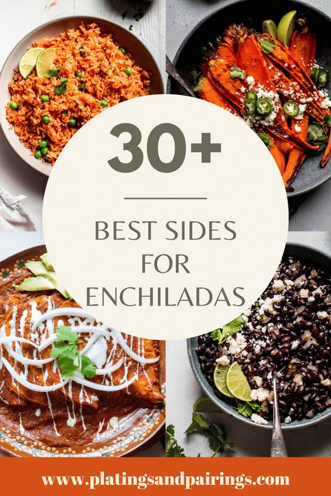 Enchiladas are a classic Mexican dish, but deciding on the perfect side dishes can be tough! In this post, I'll cover the BEST sides for enchiladas. From rice and beans, to tortilla chips and salsa, and more! Enchilada Plating Ideas, Sides For Enchiladas Dinners, Enchiladas Sides, Enchilada Sides, Sides For Enchiladas, Best Sides, Southwest Chicken Salad, How To Make Tortillas, Vegetarian Enchiladas