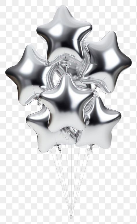 Chrome Star, Png Star, White Party Theme, Balloons White, Stars Png, Star Balloons, Silver Balloon, Ribbon Png, Star Silver