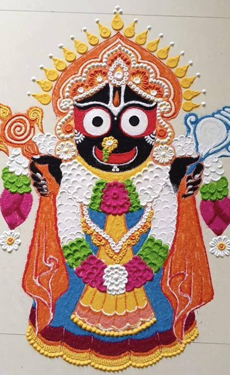 Swastik Rangoli Designs Diwali, Jagannath Rangoli Design, Jaganath Rangoli, Jagannath Paintings, Jagannath Rangoli, Elementary Chemistry, Rangoli Idea, Alpana Designs, Rangoli Competition