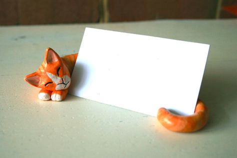 il_570xN.763436635_bo77 Business Card Holder Ideas, Card Holder Ideas, Card Holder Diy, Desk At Home, Gifts For Co Workers, Professional Man, Clay Cat, Make Business Cards, Painted Glass Art