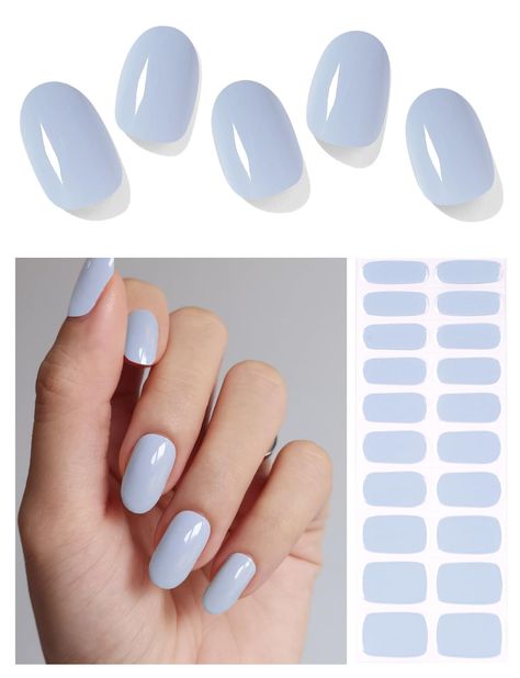 PRICES MAY VARY. 【Complete Set of Nail Art Stickers】- Each box includes 20 easy to use semi cured gel nail stickers in 10 different sizes. It also comes with 2 prep pads, 1 nail file, and 1 wooden stick. 【Semi Cured Gel Nails】- New type of attachable gel nail strips made from 100% real liquid gel. Cured 60% in advance, our gel nail stickers stay soft and stretchy. When fully cured with UV light, nail strips will harden into a Salon-grade manicure. 【Time & Cost-Saving】- Semi cured nail strips jus Gel Nails Stickers, Gel Sticker Nails, Nails Light Blue, Sticker Nails, Nature Nails, Light Nail, Gel Nail Stickers, Gel Nail Strips, Stay Soft