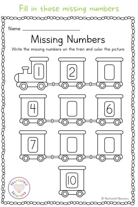 Train Missing Number Worksheet 1-10 (Kindergarten Math Printable) - Nurtured Neurons [Video] [Video] | Preschool math worksheets, Kindergarten math worksheets free, Kids math worksheets Numbers Activity For Kindergarten, Kindergarden Maths, Numbers 1-10, Fun Worksheets For Kindergarten, Pre Schooler Worksheet, Eyfs Transport, Fun Kindergarten Activities, Oppgaver For Barn, Number Practice