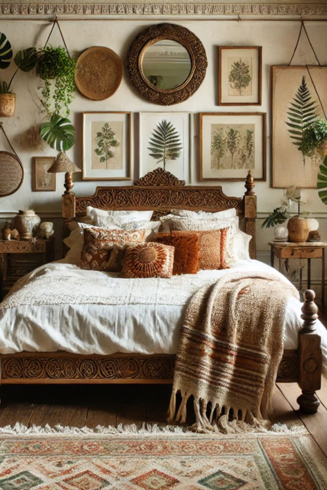 Create a sacred space for self-care and spiritual practice with these boho witchy bedroom ideas. Perfect for women over 55 who want to connect with their inner goddess and create a haven for relaxation. #BohoWitch #BedroomDecor #Over55 Witchy Room Aesthetic Cozy, Holistic Bedroom Ideas, Goddess Bedroom Aesthetic, Boho Bed Frames, Fairy Bedroom Ideas For Adults, Boho Guest Room, Bedroom Sanctuary Ideas, Boho Witchy Bedroom, Western Boho Bedroom