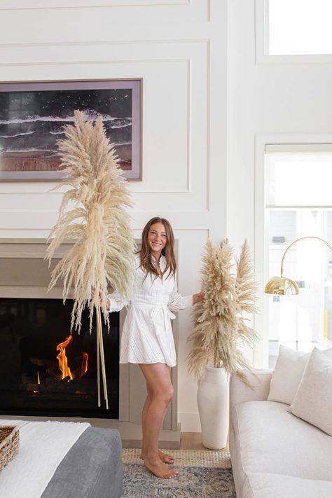 Living room decor #livingroomdecorcozy #homedecorinspiration #ltkunder50 #ltkhome #pampas #bohohomedecor #modernfarmhousedecor Bleach White, Large Floor Vase, Boho Wedding Decor, Pampas Grass Decor, Grass Decor, Living Room Plants, Rack Tv, Boho Wedding Decorations, Living Room Decor Cozy