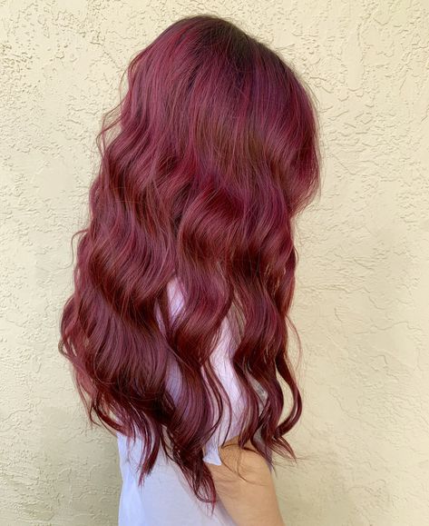 Red Ish Purple Hair, Lavender Red Hair, Red Lavender Hair, Red Violet Brown Hair, Purplish Red Hair, Red Roots Hair, Hair Shadow Root, Ruby Red Hair Color, Purple Red Hair