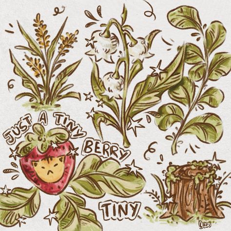 Doodles 🍓 Made some doodles to try out a new brush in procreate and I am obsessed with it, also the brown outline is just so pretty I can now see why so many artists use it #doodles #art #plants #strawberry #lilyofthevalley #flowers #nature #forest #cat Forest Doodles, Lily Of The Valley, Forest, Doodles, Flowers, Plants, Art