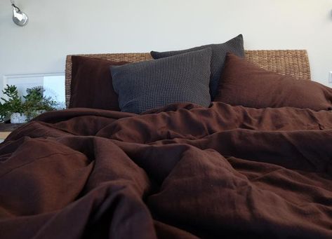 Brown Duvet Covers, Unique Duvet Covers, Washed Linen Duvet Cover, Boho Duvet, Chicago House, Brown Bed, Green Duvet, Linen Duvet Cover, Full Duvet Cover