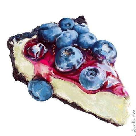 Rosso Art, Desserts Art, Cake Blueberry, Puding Roti, Desserts Drawing, Food Art Painting, Dessert Illustration, Cake Drawing, 귀여운 음식 그림