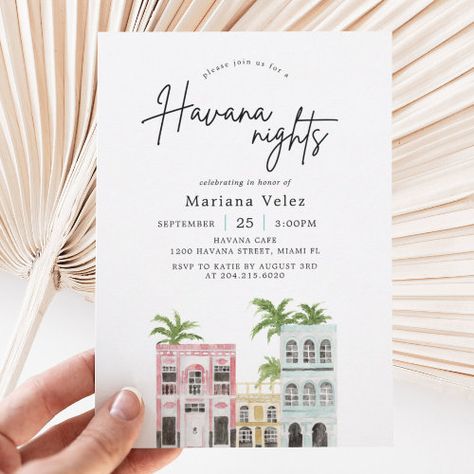 Cuban Birthday Party Ideas, Havana Invitation, Cuban Dresses, Havana Nights Party Attire Women, Cuban Party Theme, Havana Theme Party, Havana Theme, Havana Cafe, Havana Nights Party Theme