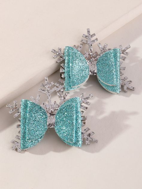 Snowflake Hair Bow, Frozen Hair Bows, Glitter Hair Clips, Snowflake Hair, Diy Disney Ears, Frozen Hair, Halloween Hair Bows, Bead Hair Accessories, Christmas Hair Bows