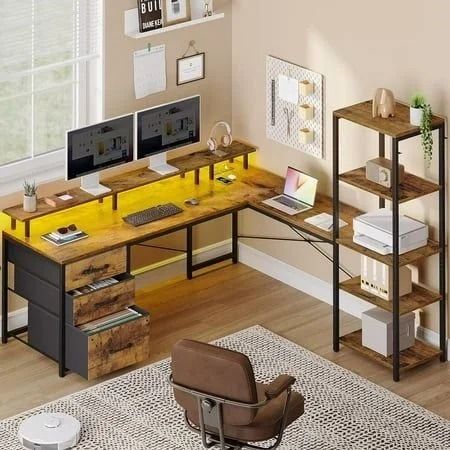 50 Study table with bookshelf design ideas University Necessities, L Shaped Desk With Storage, Desk With File Drawer, Computer Stand For Desk, Long Desk, Corner Computer Desk, Desk With Storage, Shaped Desk, File Drawer