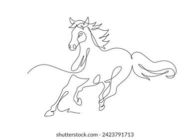 Horse portrait running, Continuous line art drawing style, One line art animal, Design template linear minimal style. Drawing isolated on white background. Vector design illustration. Simple Horse Silhouette, Horse Line Drawing, Line Art Horse, Horse Outline, Continuous Line Art, Line Art Drawing, One Line Art, Horse Silhouette, Horse Portrait