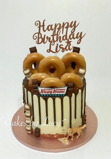 Birthday Cake With Donuts On Top, Krispy Kreme Cake Birthday, Krispy Kreme Donut Cake, Donut Cake, Krispy Kreme Cake, Simpsons Donut Cake, Krispy Kreme Donut Cake Birthdays, Krispy Kreme Birthday, Donut Birthday Cake