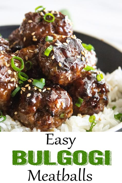 bulgogi meatballs Bulgogi Meatballs, Easy Bulgogi, Bulgogi Sauce, Korean Bulgogi, Bulgogi Recipe, Bulgogi Beef, Homemade Meatballs, Bulgogi, Potluck Recipes