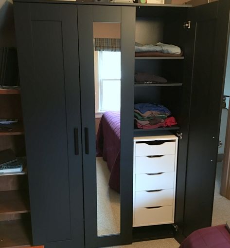 Expanding Brimnes Wardrobe with drawers Ikea Wardrobe Storage, Ikea Brimnes Wardrobe, Brimnes Wardrobe, Wardrobes Ideas, Ikea Wardrobe Hack, Ikea Brimnes, Wardrobe With Drawers, Bedroom Ikea, Three Door Wardrobe