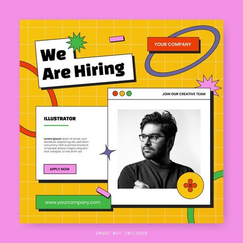 Hire Me Design, Cool Instagram Posts Ideas, Profile Social Media Design, Hiring Design Poster, Retro Design Inspiration, Hiring Posts Design, Fun Social Media Design, New Hire Social Media Post, Job Posting Design Social Media