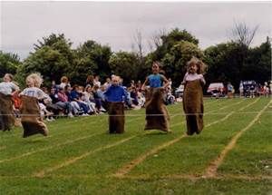 Sack race  ￼ For this game you will need  	◦	5 sacks  	◦	A finish line made with string and to poles or large wood post Potato Sack Race, Potato Sack Races, Duck Race, Sack Race, Potato Sack, Fall Fest, Water Games, Wood Post, Field Day