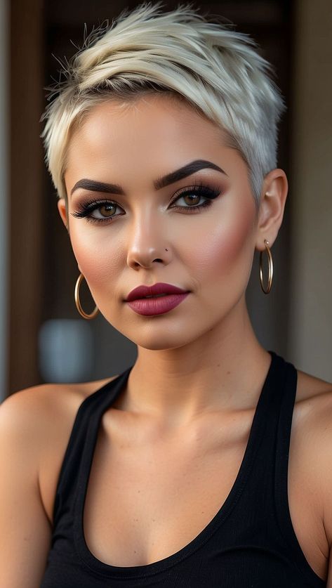 The Shaved Hair style trend's popularity is driven by its edgy and bold look, seen as attractive and a symbol of self-confidence. Shaved Side Pixie Cut, Shaved Pixie Cut Edgy, Shaved Sides Hairstyles, Pixie Cut Shaved Sides, Shaved Pixie Cut, 2024 Haircuts, Shaved Pixie, Shaved Hair Cuts, Short Shaved Hairstyles