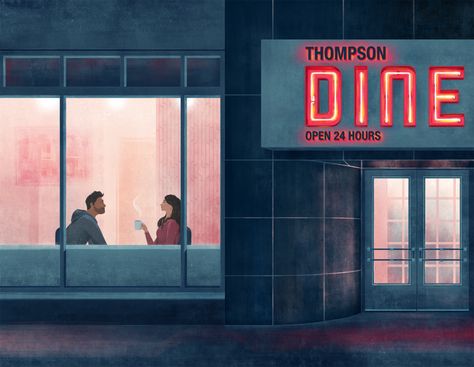 Today I’m taking you out to have lunch in our favorite place.. (as we would have one of course) Diner Drawing, Diner Illustration, Hotel Drawing, Diner Scene, Restaurant Illustration, Scene Couple, Busy Restaurant, Diner Aesthetic, Thompson Hotel