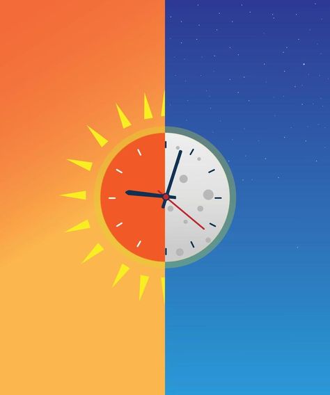 Vector illustration of Clock with day night concept Day And Night Illustration Art, Day To Night Illustration, Clock Vector Illustration, Day Night Illustration, Clock Creative Ads, Day And Night Illustration, Clock Illustration, Night Person, Oscar Mayer