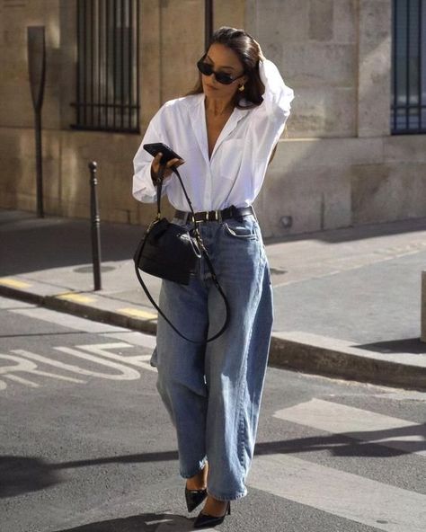 How To Style Baggy Jeans, Fashion 60s, Outfit Chic, Outfit Jeans, Looks Street Style, Outfit Trends, Casual Work Outfits, Mode Inspo, Looks Chic