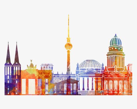 Berlin Skyline, Skyline Illustration, Gift Illustration, Watercolor Architecture, Watercolor Poster, Poster Decor, Wall Art Wallpaper, On The Menu, Original Wallpaper