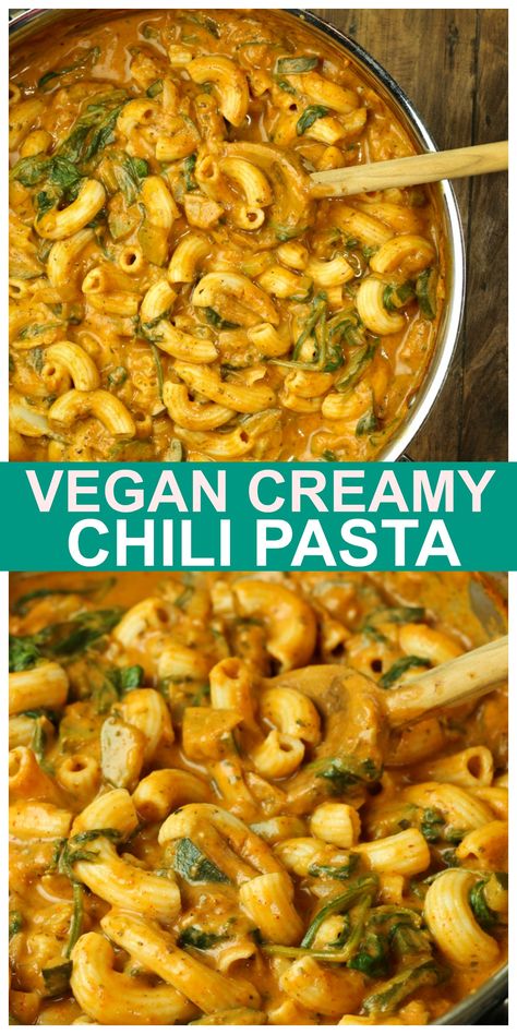 Vegan Chili Pasta, Pasta Recipes Zucchini, Recipes Butternut Squash, Pasta With Veggies, Spinach Pasta Recipe, Butternut Squash And Spinach, Creamy Chili, Vegan Casseroles, Chilli Pasta