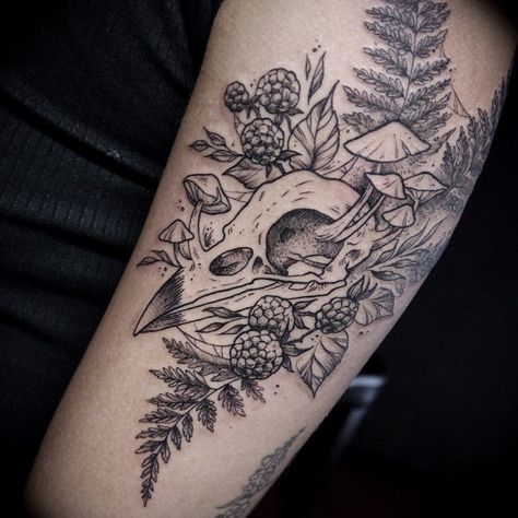 Zsofia Simon on Instagram: “One with Nature✨🌙 #nature #decay #macabre  #witchy #witchery #moonchild #witchythings #witchyvibes #witchytattoo #berries #magic…” Tattoo Sleeve Witchy, Women’s Sleeve Tattoo Ideas Nature, Witchy Forest Tattoo, Nature Witch Tattoo Ideas, Whimsical Forest Tattoo, Gothic Botanical Tattoo, Goth Nature Tattoo, Dark Cottagecore Tattoo Ideas, Decay Tattoo Ideas