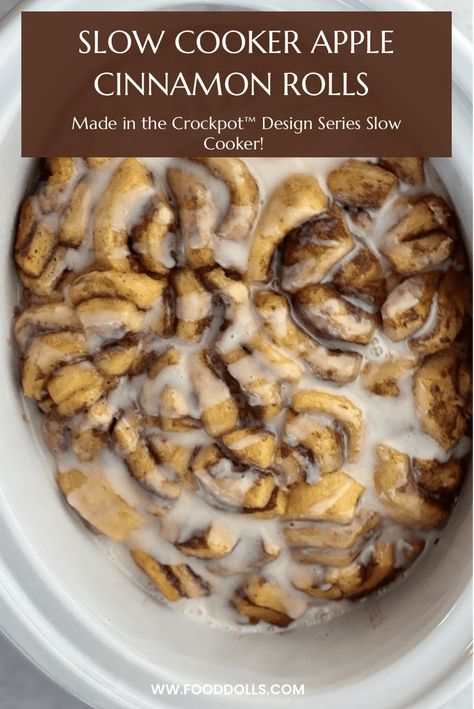 Thanksgiving is right around the corner and we know that you are going to be adding these Slow Cooker Apple Cinnamon Rolls to the dessert table! They are so ooey-gooey! We make it in our @crockpot Design Series, which is great for a large gathering! #FoodDolls #Crockpotpartner #crockpotrecipe Cinnamon Roll Casserole Recipe, Slow Cooker Cinnamon Rolls, Gourmet Apples, Cinnamon Roll Casserole, Apple Cinnamon Rolls, Slow Cooker Apples, Crock Pot Desserts, Slow Cooker Desserts, Easy Peanut Butter