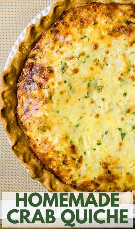 a crab quiche hot from the oven. Meat Quiche, Seafood Quiche, Crab Quiche, Easy Quiche Recipe, Raw Seafood, Easy Quiche, Crab Meat Recipes, Breakfast Quiche Recipes, Quiche Recipes Easy