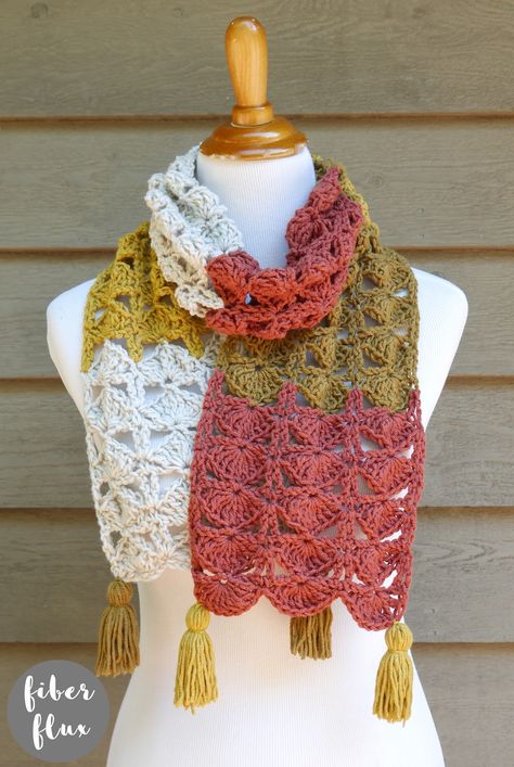 Ginkgo Leaf Scarf, Free Crochet Pattern + Video Tutorial - fiberfluxblog.com Free Crochet Scarf Patterns, Free Crochet Scarf, Crochet Scarf Patterns, Crocheted Scarf, Leaf Scarf, Scarf Patterns, Crochet Scarf Pattern Free, Ginkgo Leaf, Scarf Crochet Pattern