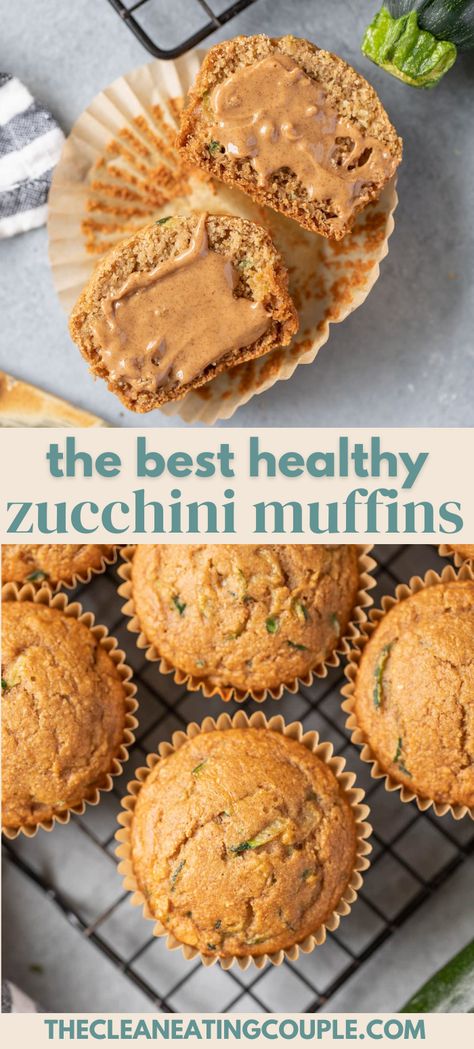 The Best Healthy Zucchini Muffins Recipe that is easy to make and yummy! Gluten free, moist and fluffy - these are perfect zucchini bread muffins! Made with no sugar, these clean eating muffins are absolutely delicious and perfect if you add some chocolate! Healthy Zucchini Recipes Baking, Healthy Muffins Clean Eating, Sugar Free Zucchini Muffins, Cottage Cheese Zucchini Muffins, Zucchini Muffins Healthy Gluten Free, Low Calorie Zucchini Muffins, Healthy Zucchini Oatmeal Muffins, Zucchini Protein Muffins, Gf Df Zucchini Muffins